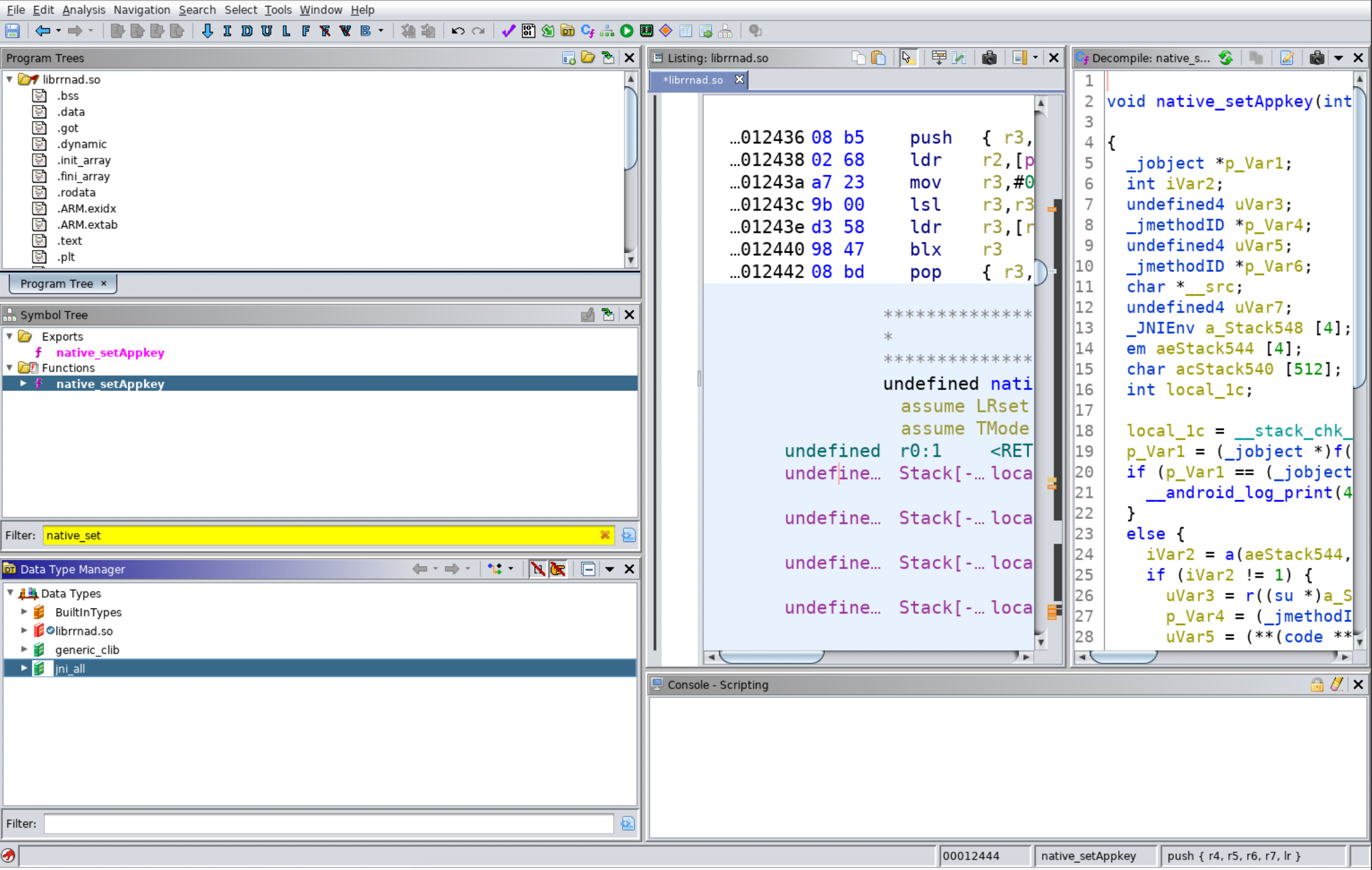 Screenshot of jni_all Loaded in Data Type Manager